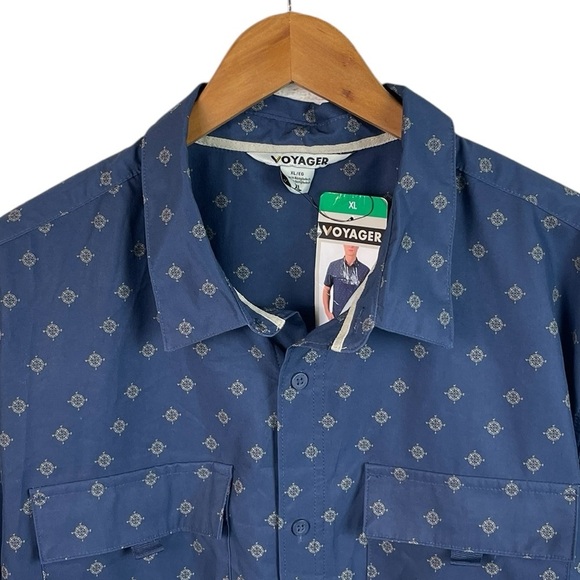 BF329 NWT Mens Voyager Compass Print Performance Button Down Shirt XL - Picture 2 of 4